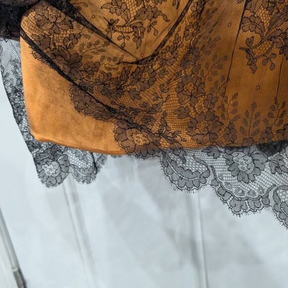 Antique Vintage 1920s Drop Waist Dress Orange Black Lace Medium Art Deco Flapper - Picture 6 of 9